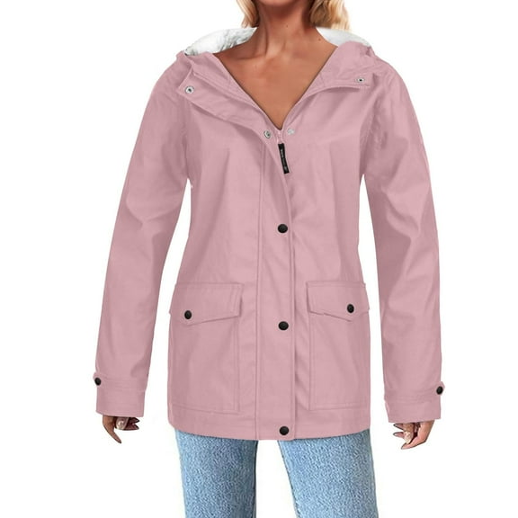DYTTDG Women's Plus Size Outdoor Sports Hooded Jacket with Pockets Solid Color Waterproof Button Zipper Long Sleeve Hooded Jacket Windbreaker on Clearance Christmas Gift