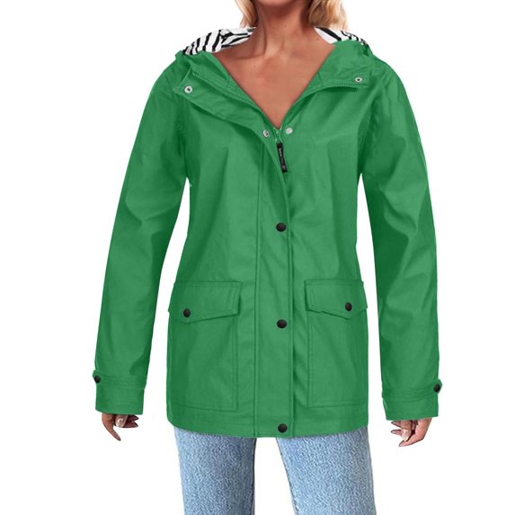 DYTTDG Women's Plus Size Outdoor Sports Hooded Jacket with Pockets Solid Color Waterproof Button Zipper Long Sleeve Hooded Jacket Windbreaker on Clearance End of Year Clearance