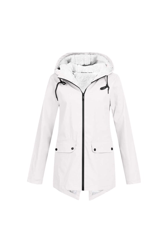 Women's Plus Size Outdoor Waterproof Thick Jacket Casual Zipper Long Windbreaker Coat Drawstring Hooded Jacket with Pockets Great Gifts for Less End of Year Clearance