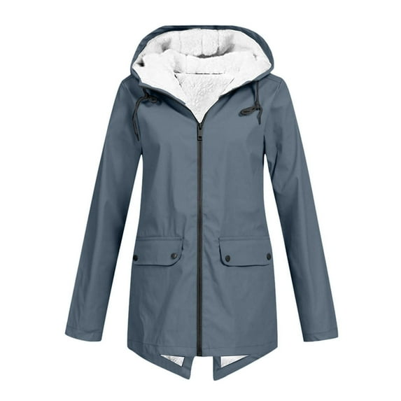 DYTTDG Women's Plus Size Outdoor Waterproof Thick Jacket Casual Zipper Long Windbreaker Coat Drawstring Hooded Jacket with Pockets Great Gifts for Less