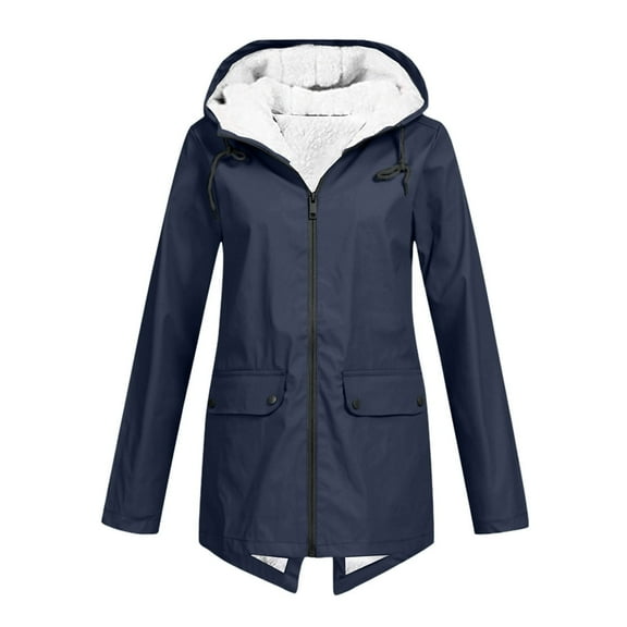 DYTTDG Women's Plus Size Outdoor Waterproof Thick Jacket Casual Zipper Long Windbreaker Coat Drawstring Hooded Jacket with Pockets Great Gifts for Less