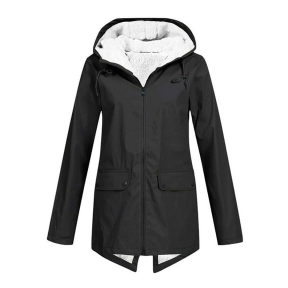 DYTTDG Women's Plus Size Outdoor Waterproof Thick Jacket Casual Zipper Long Windbreaker Coat Drawstring Hooded Jacket with Pockets Great Gifts for Less