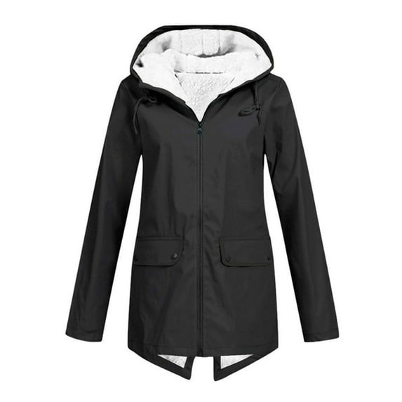 DYTTDG Women's Plus Size Outdoor Waterproof Thick Jacket Casual Zipper Long Windbreaker Coat Drawstring Hooded Jacket with Pockets Great Gifts for Less