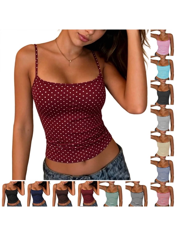 Women's Polka Dot Knit Tank Top | Soft Crew Neck Sleeveless Summer Top, Casual Breathable Striped Shirt for Daily Wear & Layering