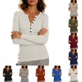 thumbnail image 1 of DYTTDG Women's Ribbed Knit Henley Sweater, Long Sleeve Solid Slim Fit Button V Neck Pullover Top Versatile for Spring Fall Office Daily Outfits, 1 of 5