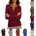 thumbnail image 1 of DYTTDG Women's Ribbed Knit Henley Sweater, Long Sleeve Solid Slim Fit Button V Neck Pullover Top Versatile for Spring Fall Office Daily Outfits, 1 of 3