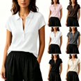 thumbnail image 1 of DYTTDG Women's Ribbed Knit Notch Shirt | Short Sleeve Henley Button Down Collared Casual Blouse for Everyday & Work, Stretchy Knit Top, 1 of 6