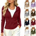 thumbnail image 1 of DYTTDG Women's Ribbed Knit Zip-Up Hoodie, Slim Fit Full-Zip Sweater Jacket with Drawstring Hood, Long Sleeve Solid Color Cardigan for Fall, 1 of 8