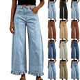 thumbnail image 1 of DYTTDG Women's Ruffle Hem Wide Leg Jeans, High Waist Straight Cut Denim Trousers With Side Pockets for Daily Casual Wear (S-3XL), 1 of 8