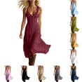 thumbnail image 1 of DYTTDG Women's Ruffle Trim Tiered Midi Dress | V-Neck Spaghetti Strap Flowy Dress with Decorative Button, Casual Summer Flutter Dress, 1 of 6