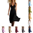 thumbnail image 1 of DYTTDG Women's Ruffle Trim Tiered Midi Dress | V-Neck Spaghetti Strap Flowy Dress with Decorative Button, Casual Summer Flutter Dress, 1 of 6