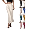 thumbnail image 1 of DYTTDG Women's Satin Maxi Skirt | High Waist Elastic Waist Long Skirt, Solid Color Flowy Ankle-Length Midi Skirt for Casual & Party, 1 of 8