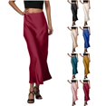 thumbnail image 1 of DYTTDG Women's Satin Maxi Skirt | High Waist Elastic Waist Long Skirt, Solid Color Flowy Ankle-Length Midi Skirt for Casual & Party, 1 of 8