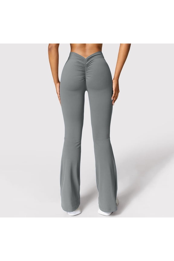 Women's Scrunch Flare Leggings V Back Butt Lifting Wide Leg High Waist Gym Workout Yoga Pants