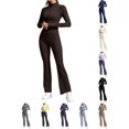 thumbnail image 1 of DYTTDG Women's Solid-Color 2-Piece Tracksuit Set | Full-Zip Long-Sleeve Stand-Collar Sweatshirt & Elastic-Waist Flared Pants Outfit for Sports, Workout & Daily Casual Wear, 1 of 7