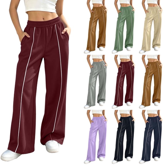 DYTTDG Women's Solid-Color Elastic High-Waist Wide-Leg Sweatpants | Side-Stripe Casual Loose Trousers with Side Pockets for Daily Workout & Street Wear