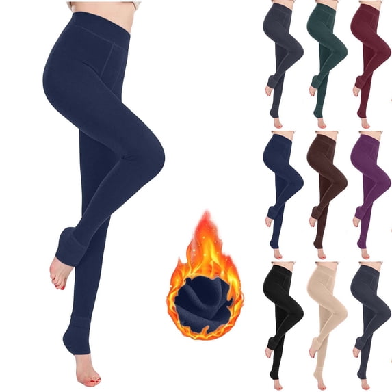 DYTTDG Women's Solid Color Fleece-Lined Stirrup Base Layer Pants | High Waist Stretchy Thick Casual Long Bottoms for Fall Winter Daily Wear