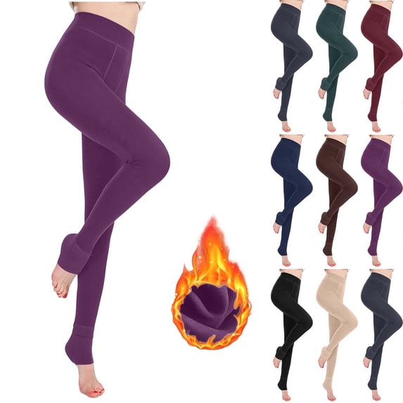 DYTTDG Women's Solid Color Fleece-Lined Stirrup Base Layer Pants | High Waist Stretchy Thick Casual Long Bottoms for Fall Winter Daily Wear