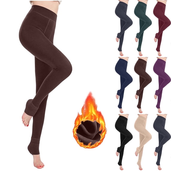 DYTTDG Women's Solid Color Fleece-Lined Stirrup Base Layer Pants | High Waist Stretchy Thick Casual Long Bottoms for Fall Winter Daily Wear