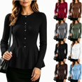 thumbnail image 1 of DYTTDG Women's Solid-Color Long-Sleeve Ribbed Cardigan | Crew Neck Button-Front Fitted Peplum Hem Knit Top for Casual & Daily Streetwear, 1 of 8