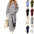 thumbnail image 1 of DYTTDG Women's Solid Color Loose Hoodie Tracksuit Set, Drawstring Hooded Pullover & Elastic Drawstring Waist Wide Leg Pants Casual Two Piece Outfit Sets, 1 of 7