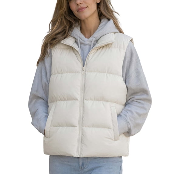 DYTTDG Women's Solid Color Stand Collar Puffer Vest, Full Zipper Sleeveless Outerwear With Side Pockets, Lightweight Casual Quilted Gilet for Fall Winter Daily Wear