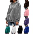 thumbnail image 1 of DYTTDG Women’s Solid‑Color Velour Hoodie, Long Sleeve Drawstring Loose‑Fit Hoodie With Front Kangaroo Pocket, Soft Casual Loungewear Sweatshirt for Fall Winter Daily Outfits, 1 of 8