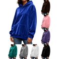 thumbnail image 1 of DYTTDG Women’s Solid‑Color Velour Hoodie, Long Sleeve Drawstring Loose‑Fit Hoodie With Front Kangaroo Pocket, Soft Casual Loungewear Sweatshirt for Fall Winter Daily Outfits, 1 of 8