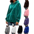 thumbnail image 1 of DYTTDG Women’s Solid‑Color Velour Hoodie, Long Sleeve Drawstring Loose‑Fit Hoodie With Front Kangaroo Pocket, Soft Casual Loungewear Sweatshirt for Fall Winter Daily Outfits, 1 of 8