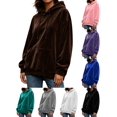thumbnail image 1 of DYTTDG Women’s Solid‑Color Velour Hoodie, Long Sleeve Drawstring Loose‑Fit Hoodie With Front Kangaroo Pocket, Soft Casual Loungewear Sweatshirt for Fall Winter Daily Outfits, 1 of 8