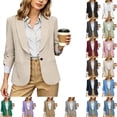 thumbnail image 1 of DYTTDG Women's Solid Ruched 3/4 Sleeve Blazer | Open Front Lapel Work Suit Jacket with Single Button & Pockets, Lightweight Office Blazer, 1 of 8