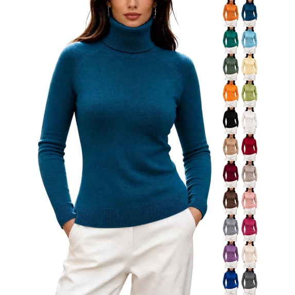 DYTTDG Women's Solid Turtleneck Long Sleeve Knit Sweater, Raglan Sleeve Slim Fit Pullover with Ribbed Cuffs and Hem, Casual Soft Knit Layering for Fall Winter Daily Outfits