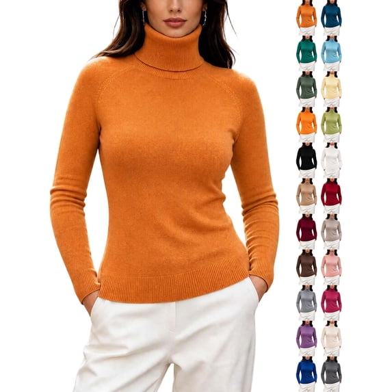 DYTTDG Women's Solid Turtleneck Long Sleeve Knit Sweater, Raglan Sleeve Slim Fit Pullover with Ribbed Cuffs and Hem, Casual Soft Knit Layering for Fall Winter Daily Outfits