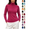 thumbnail image 1 of DYTTDG Women's Solid Turtleneck Long Sleeve Knit Sweater, Raglan Sleeve Slim Fit Pullover with Ribbed Cuffs and Hem, Casual Soft Knit Layering for Fall Winter Daily Outfits, 1 of 8