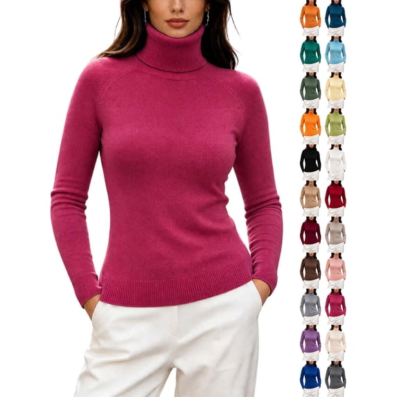 DYTTDG Women's Solid Turtleneck Long Sleeve Knit Sweater, Raglan Sleeve Slim Fit Pullover with Ribbed Cuffs and Hem, Casual Soft Knit Layering for Fall Winter Daily Outfits