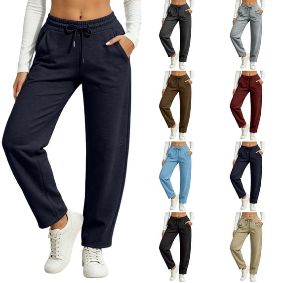 DYTTDG Women's Straight Leg Sweatpants, Drawstring Elastic High Waist Loose Casual Jogger Pants with Side Pockets for Daily Loungewear