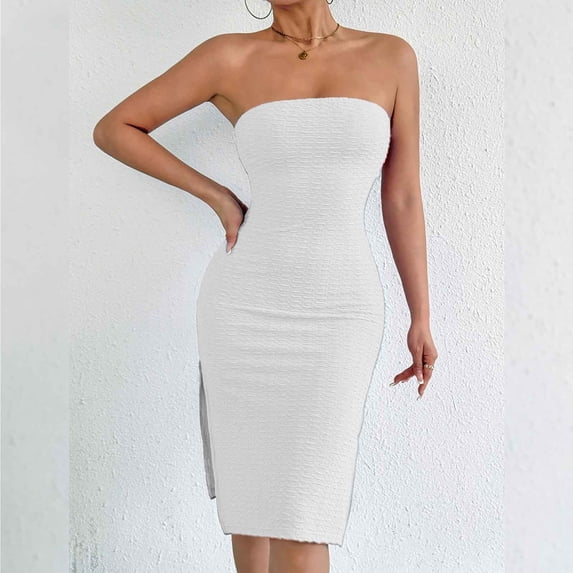 DYTTDG Women's Strapless Backless Slim Dress | Solid Color Sleeveless Summer Bodycon Dress for Evening, Party & Special Occasion