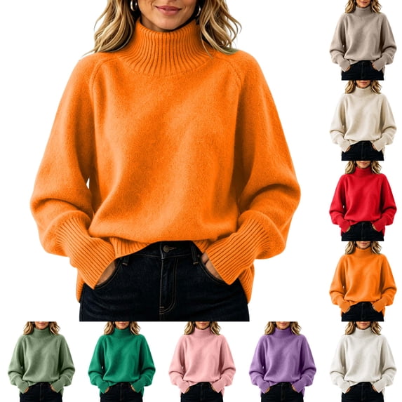 DYTTDG Women's Turtleneck Knit Pullover Sweater, Relaxed‑Fit Long‑Sleeve Casual Top With Ribbed Cuffs, Solid‑Color Warm Knit Top for Fall‑Winter Daily Outfits
