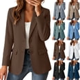 thumbnail image 1 of DYTTDG Women's Two-Button Blazer Jacket | Notch Lapel Long Sleeve Casual Workwear Outerwear with Pockets, Lightweight Office Blazer, 1 of 8