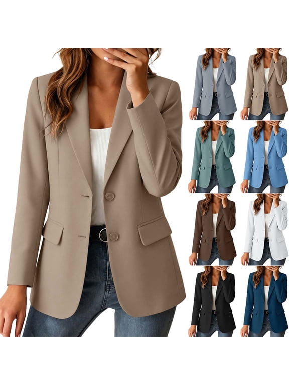 Women's Two-Button Blazer Jacket | Notch Lapel Long Sleeve Casual Workwear Outerwear with Pockets, Lightweight Office Blazer