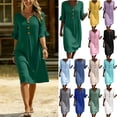 thumbnail image 1 of DYTTDG Women's V-Neck Button Down Midi Dress, Casual Loose Fit Ruffle Short Sleeve Tunic Dress with Pockets, 1 of 8