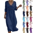 thumbnail image 1 of DYTTDG Women's V-Neck Cutout Trim Dress | 3/4 Sleeve Casual Summer Flowy A-Line Midi Dress, Pullover Swing Dress, 1 of 8