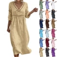 thumbnail image 1 of DYTTDG Women's V-Neck Cutout Trim Dress | 3/4 Sleeve Casual Summer Flowy A-Line Midi Dress, Pullover Swing Dress, 1 of 8
