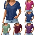 thumbnail image 1 of DYTTDG Women's V-Neck Dolman Sleeve Top | Loose Fit Solid Color Casual Summer Pullover Top, Flowy Knit Blouse, 1 of 8