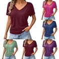 thumbnail image 1 of DYTTDG Women's V-Neck Dolman Sleeve Top | Loose Fit Solid Color Casual Summer Pullover Top, Flowy Knit Blouse, 1 of 8