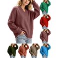 thumbnail image 1 of DYTTDG Women's V-Neck Sweater | Long Sleeve Loose Fit Solid Color Knit Pullover Top, Ribbed Cuffs and Hem Casual Jumper for Daily Outfits, 1 of 8