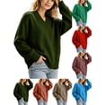 thumbnail image 1 of DYTTDG Women's V-Neck Sweater | Long Sleeve Loose Fit Solid Color Knit Pullover Top, Ribbed Cuffs and Hem Casual Jumper for Daily Outfits, 1 of 8