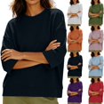thumbnail image 1 of DYTTDG Women's Waffle Knit 3/4 Sleeve Crew Neck Top | Casual Loose Fit Dolman Sleeve Pullover Blouse, Textured Summer Fall Basic Tee, 1 of 8