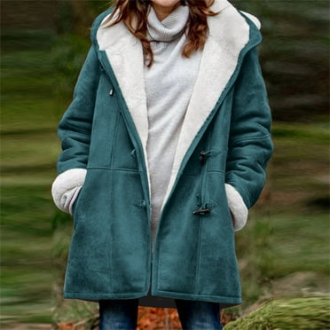 DYTTDG Women's Warm Thickened Fleece Button Hooded Jacket Long Jacket with Pockets Outdoor Daily Casual Coat Great Gifts for Less