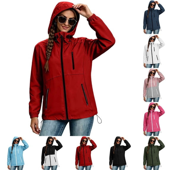 DYTTDG Women's Waterproof Hooded Jacket | Drawstring Waist Lightweight Outdoor Hiking Windbreaker
